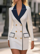 D'Journé Fashion white double-breasted blazer dress, model front view