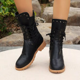 D'Journé Fashion studded lace-up boots in black, side view