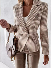 D'Journé Fashion houndstooth double-breasted blazer in plaid, model front view