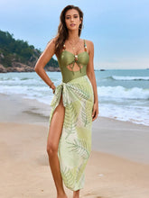 Cutout sweetheart neck one-piece swimsuit and cover-up swim set, front view, D'Journé Fashion