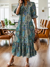 Bohemian Paisley Ruffle Hem Midi Dress by D'Journé Fashion, model wearing teal plus size dress front view