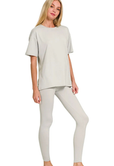 Zenana Brushed DTY Microfiber Short Sleeve Top and Pants Loungewear Set
