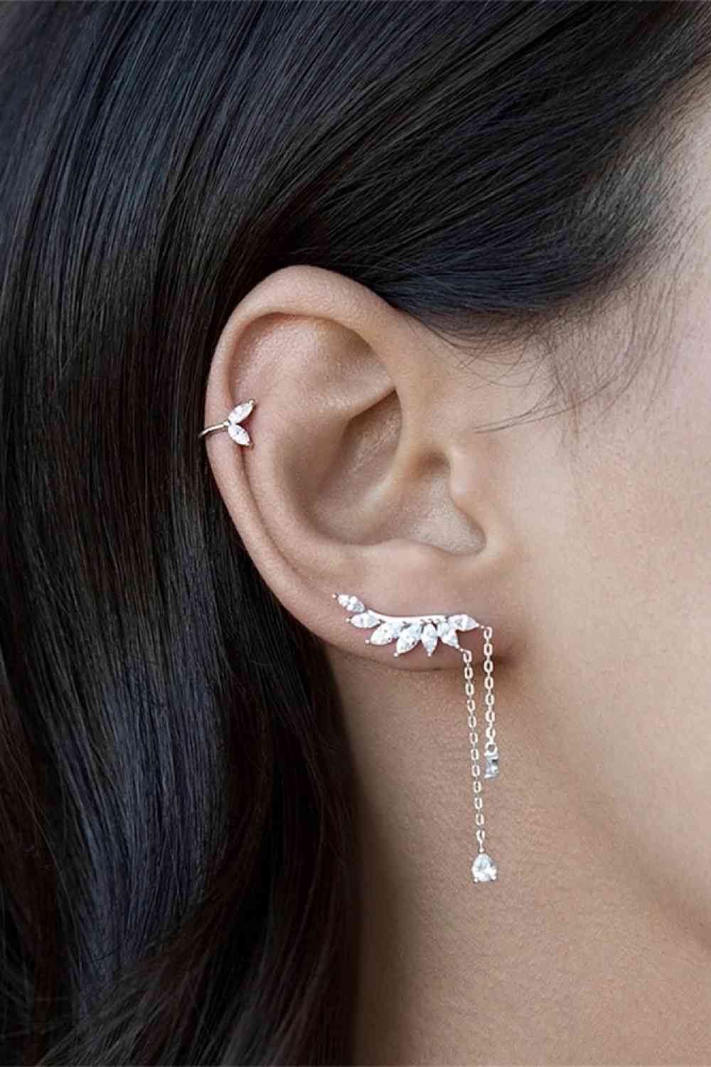 Platinum-plated sterling silver crawl earrings by D'Journé Fashion, front view