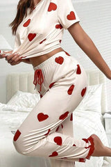 Love Pocketed Round Neck Top and Drawstring Pants Lounge Set