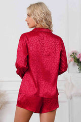 Monochrome Leopard Long Sleeve Shirt and Shorts Lounge Set