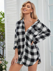 Plaid Lapel Collar Shirt Dress D'Journè Fashion