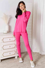 Lush Bae Full Size V-Neck Soft Rayon Long Sleeve Top and Pants Lounge Set