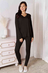 Lush Bae Full Size V-Neck Soft Rayon Long Sleeve Top and Pants Lounge Set