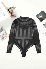 Radiant Rhinestone Round Neck Long Sleeve Bodysuit