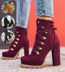 Heeled Boots For Women Round Toe Lace UP High Heels Boots Mid Calf Shoes D'Journè Fashion