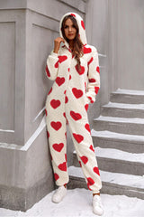 Fuzzy Heart Zip Up Hooded Lounge Onesie