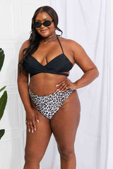 Leopard Swim Summer Splash Halter Bikini Set in Black