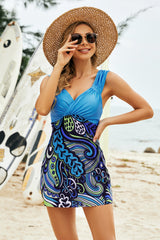 Printed Ruched Swim Dress and Swim Bottoms Set D'Journè Fashion