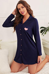 Heart Graphic Lapel Collar Night Shirt Dress D'Journè Fashion