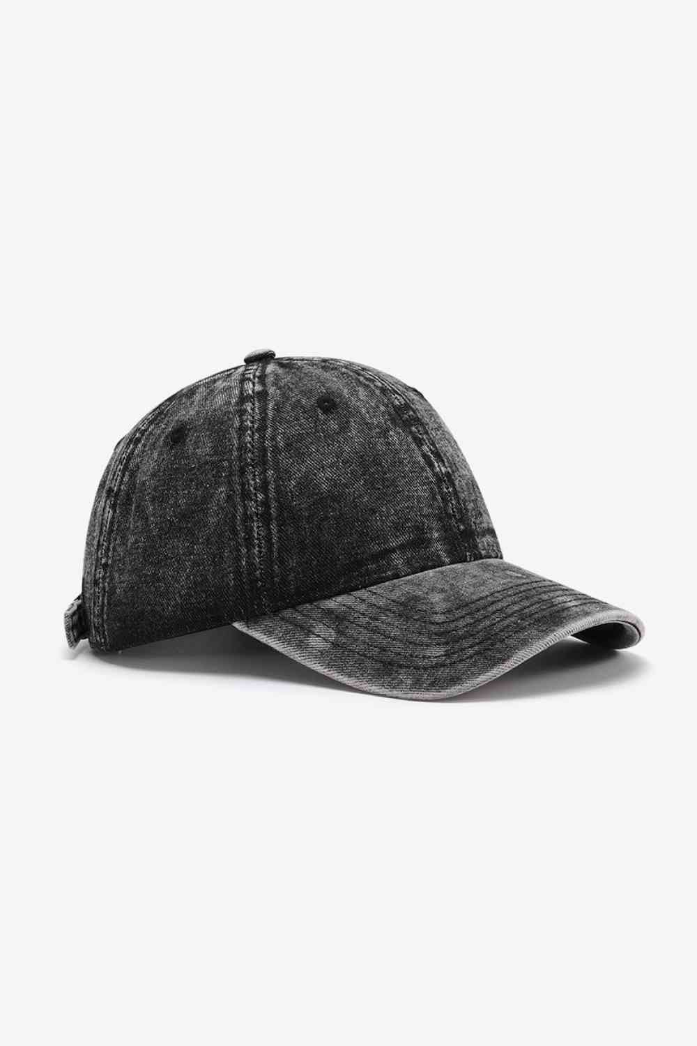 Plain Adjustable Baseball Cap in black by D'Journé Fashion, front view of washed cotton hat