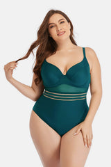 Plus Size Spliced Mesh Tie-Back One-Piece Swimsuit D'Journè Fashion