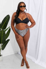 Leopard Swim Summer Splash Halter Bikini Set in Black