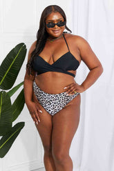 Leopard Swim Summer Splash Halter Bikini Set in Black