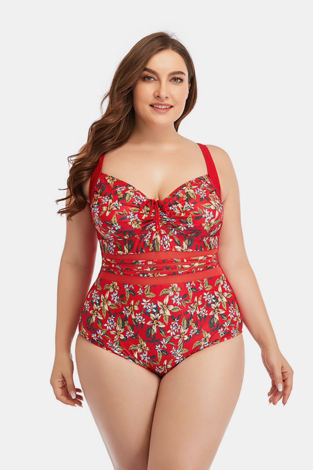 Floral Drawstring Detail One-Piece Swimsuit D'Journè Fashion