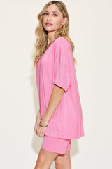 Lush Bae Full Size V-Neck Drop Shoulder Short Sleeve T-Shirt and Shorts Set