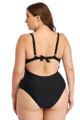 Plus Size Spliced Mesh Tie-Back One-Piece Swimsuit D'Journè Fashion
