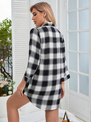 Plaid Lapel Collar Shirt Dress D'Journè Fashion
