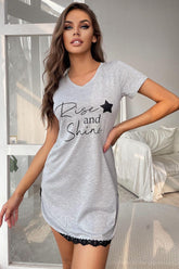 RISE AND SHINE Contrast Lace V-Neck T-Shirt Dress D'Journè Fashion