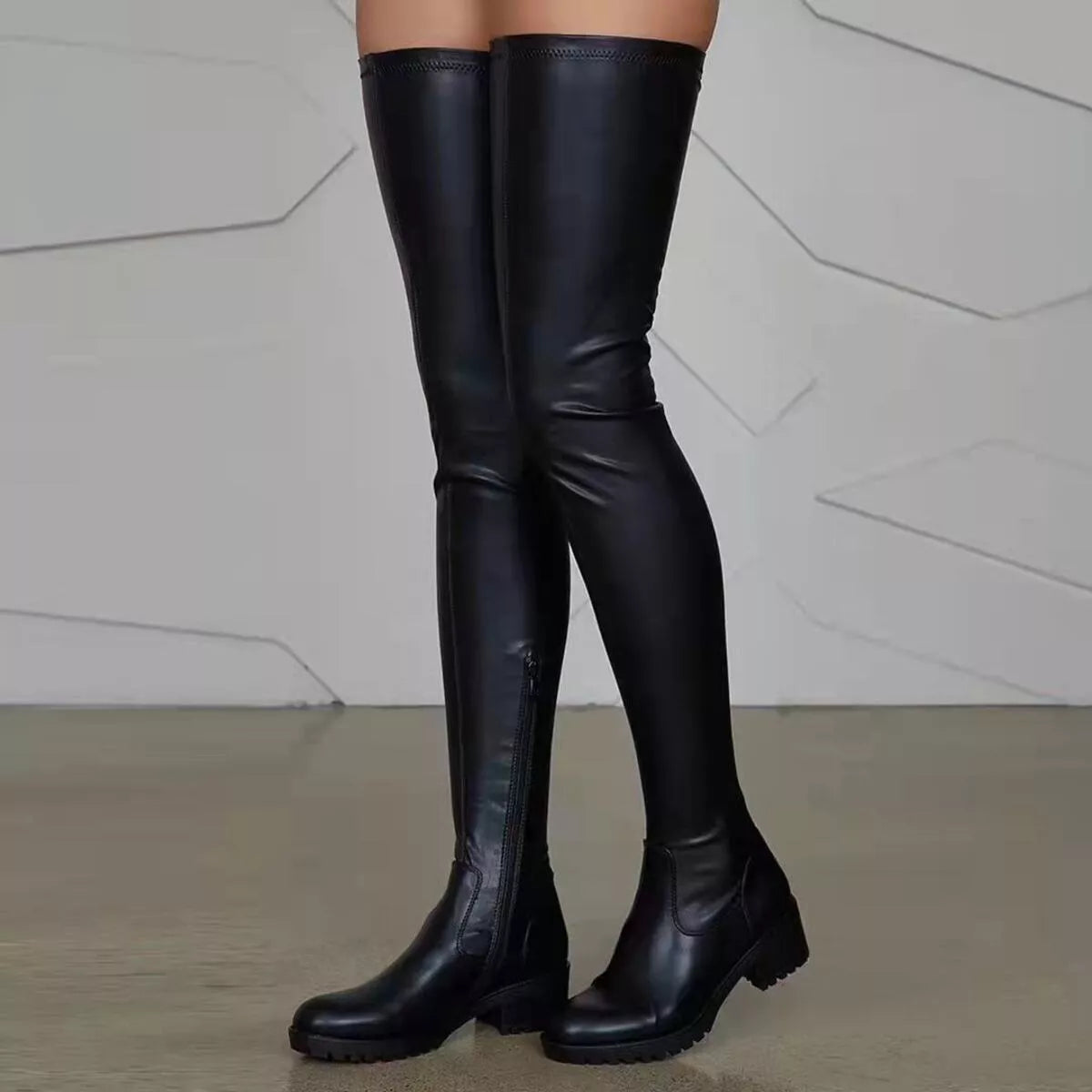 D'Journé Fashion over-the-knee block heel boots in red, side view