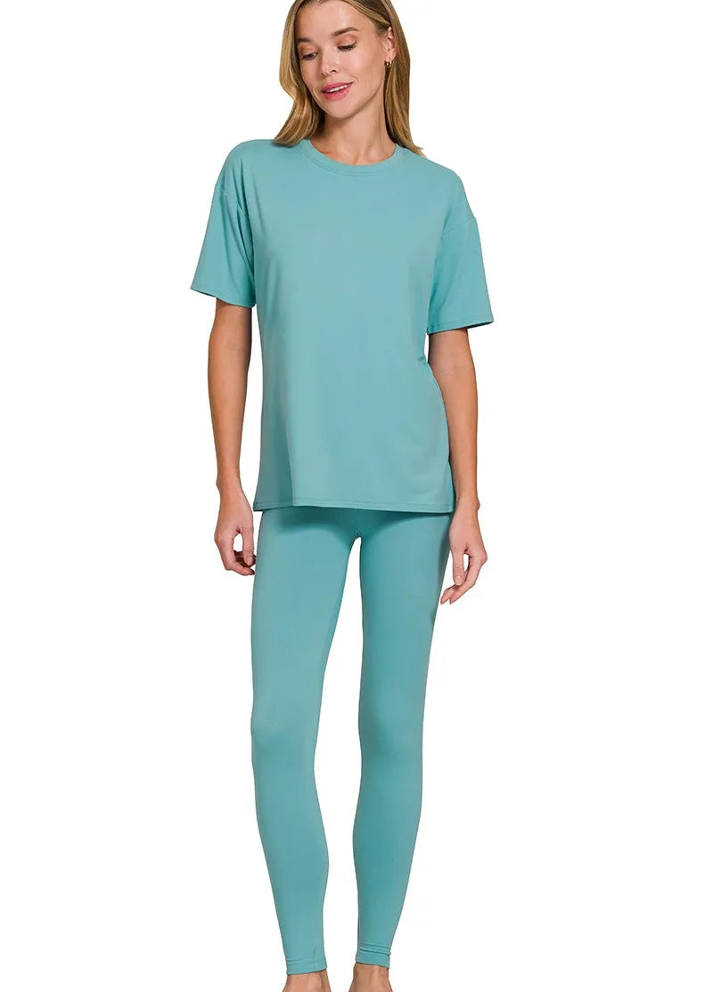 Zenana Brushed DTY Microfiber Short Sleeve Top and Pants Loungewear Set