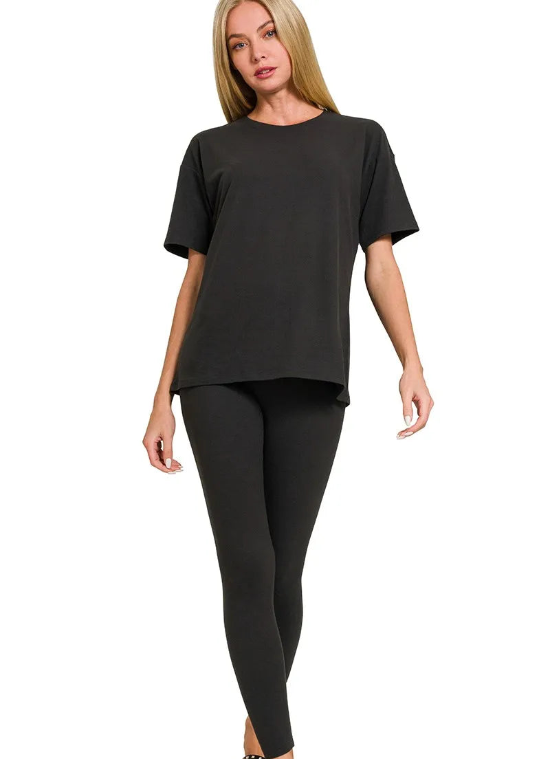 Zenana Full Size Brushed DTY Microfiber Short Sleeve Top and Pants Loungewear Set Plus Size