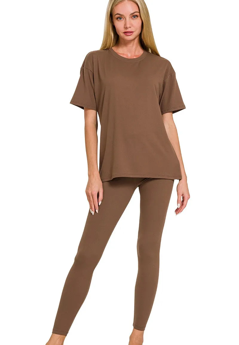 Zenana Full Size Brushed DTY Microfiber Short Sleeve Top and Pants Loungewear Set Plus Size