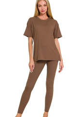 Zenana Full Size Brushed DTY Microfiber Short Sleeve Top and Pants Loungewear Set Plus Size