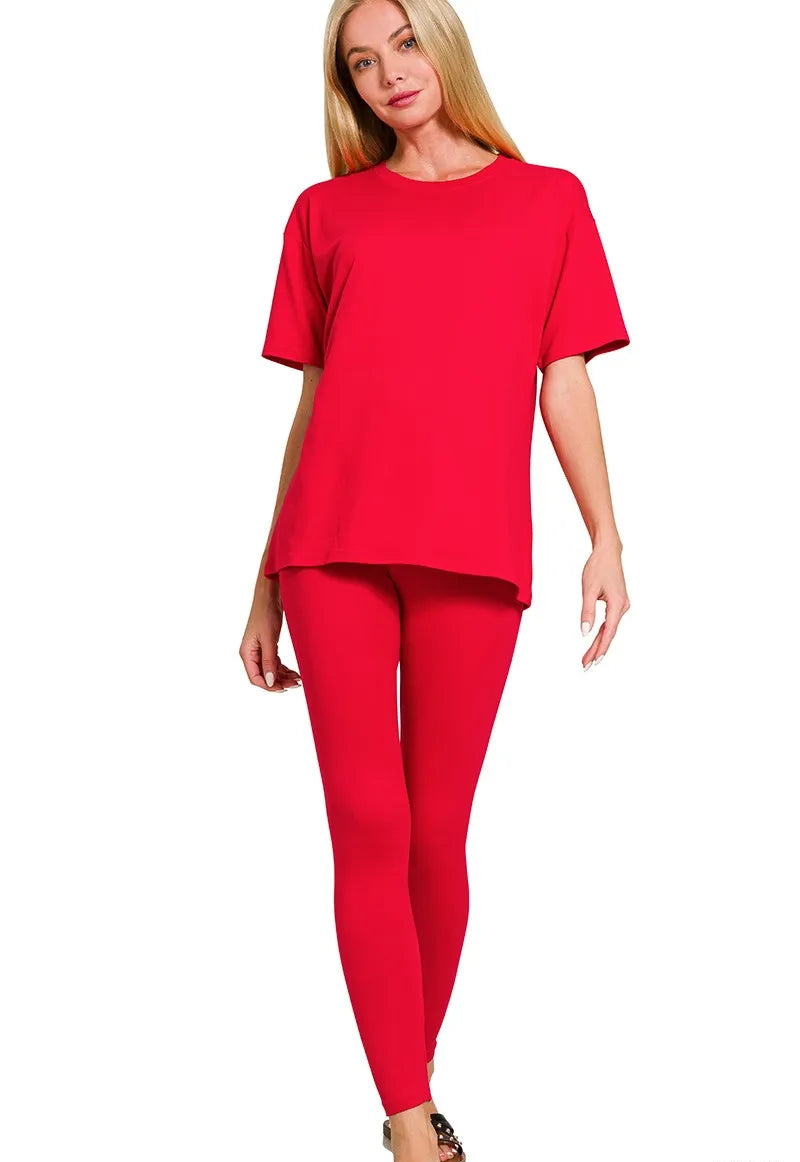 Zenana Full Size Brushed DTY Microfiber Short Sleeve Top and Pants Loungewear Set Plus Size