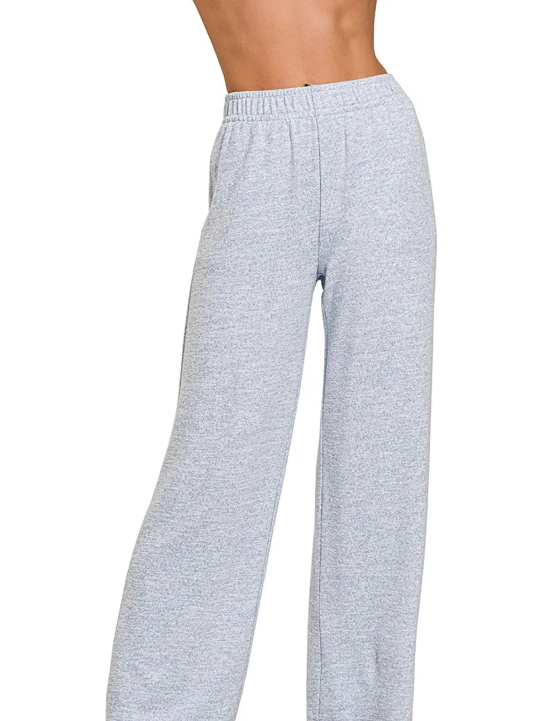 Zenana Soft Melange Hacci Elastic Waistband Lounge Pants