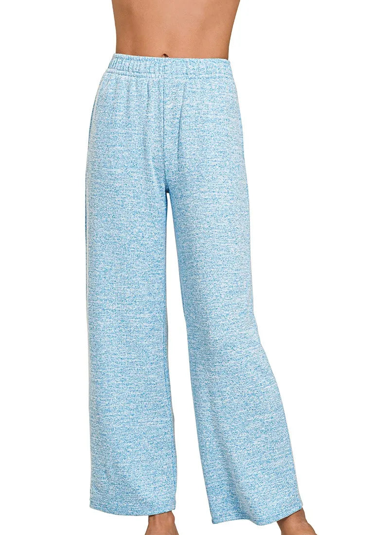 Zenana Soft Melange Hacci Elastic Waistband Lounge Pants
