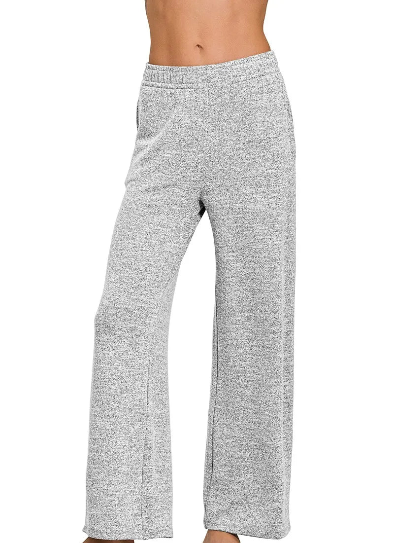 Zenana Soft Melange Hacci Elastic Waistband Lounge Pants