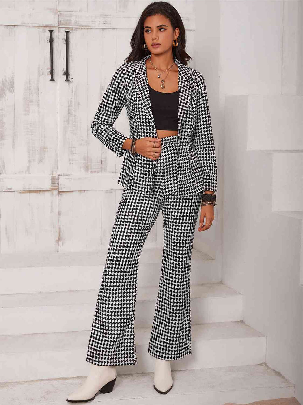 Checkered plaid slit pants trousers detail with slit hem