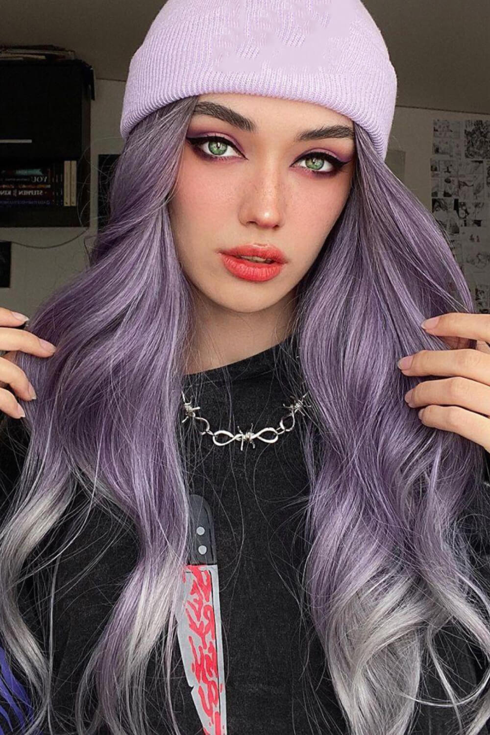 Elegant Wave Full Machine Synthetic Wigs in Purple 26'' D'Journè Fashion