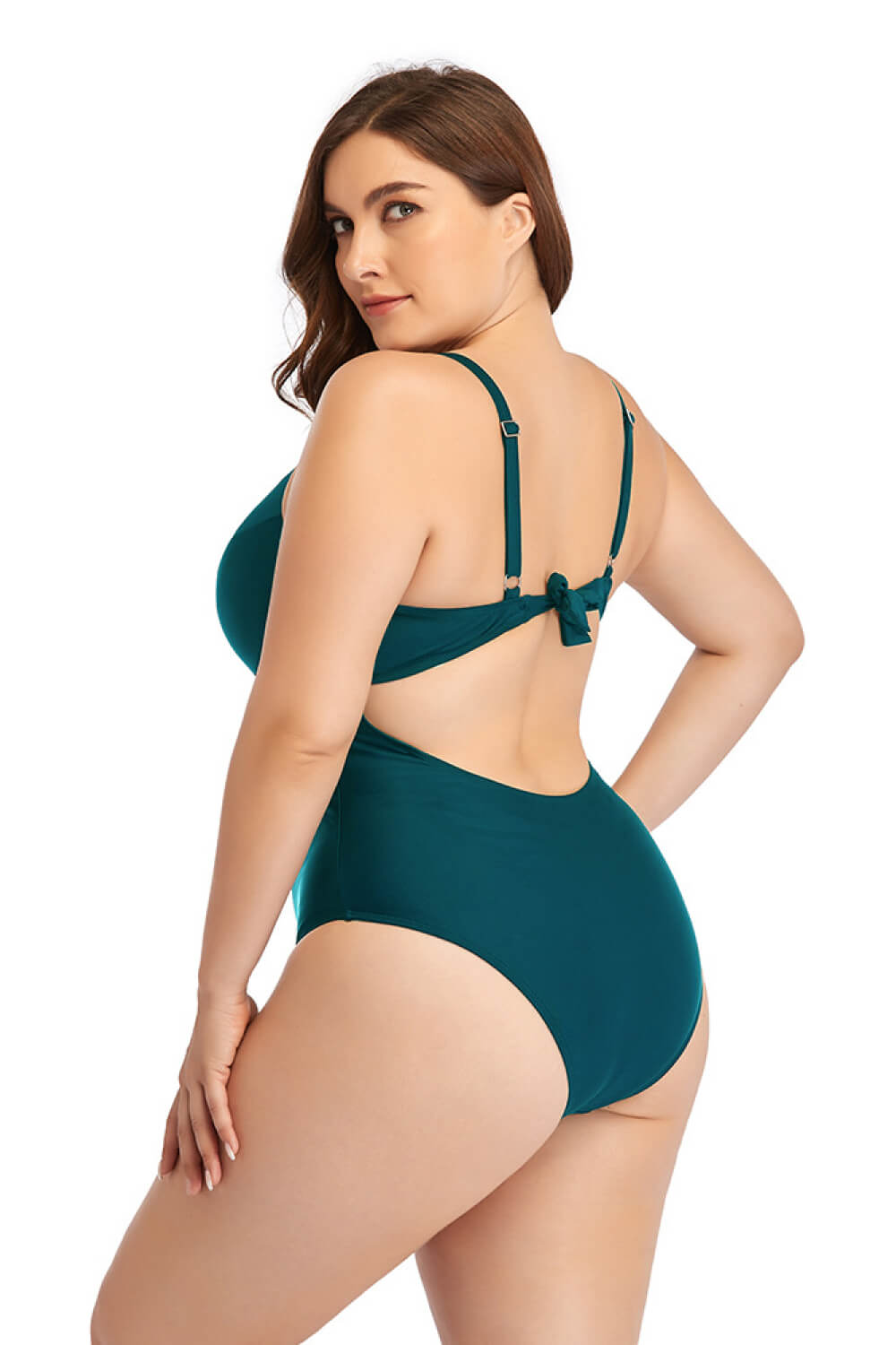 Plus Size Spliced Mesh Tie-Back One-Piece Swimsuit D'Journè Fashion