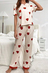 Love Pocketed Round Neck Top and Drawstring Pants Lounge Set
