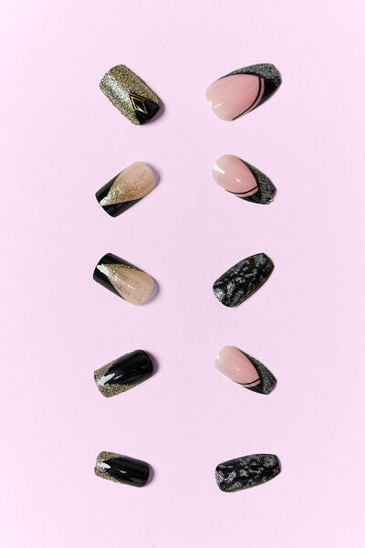 Beauty press on nails Elegance design, neutral glam faux nails detail
