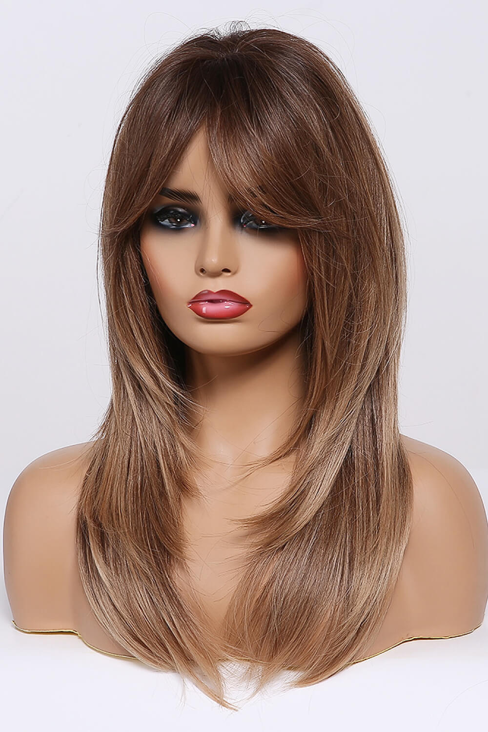 Mid-length wave wig crown and parting detail