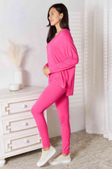 Lush Bae Full Size V-Neck Soft Rayon Long Sleeve Top and Pants Lounge Set