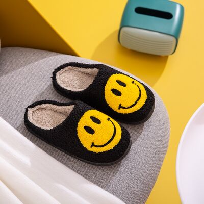 Black & Yellow Smiley Face Slippers