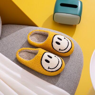Yellow & White Smiley Face Slippers