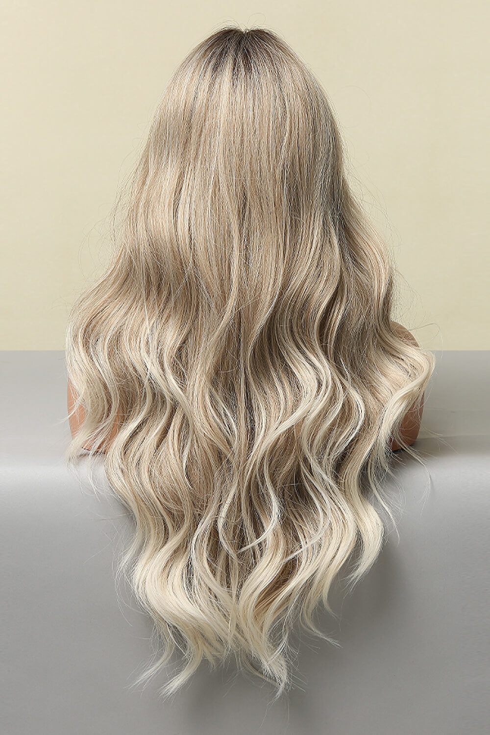 Light brown blonde balayage wavy wig 26 inch side view