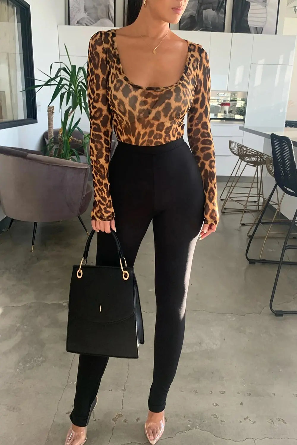 Scoop Neck Cheetah Mesh Bodysuit - DJourne
