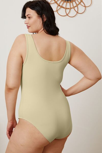 Beige Basic Bae square neck bodysuit, angled view