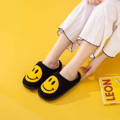 Black & Yellow Smiley Face Slippers
