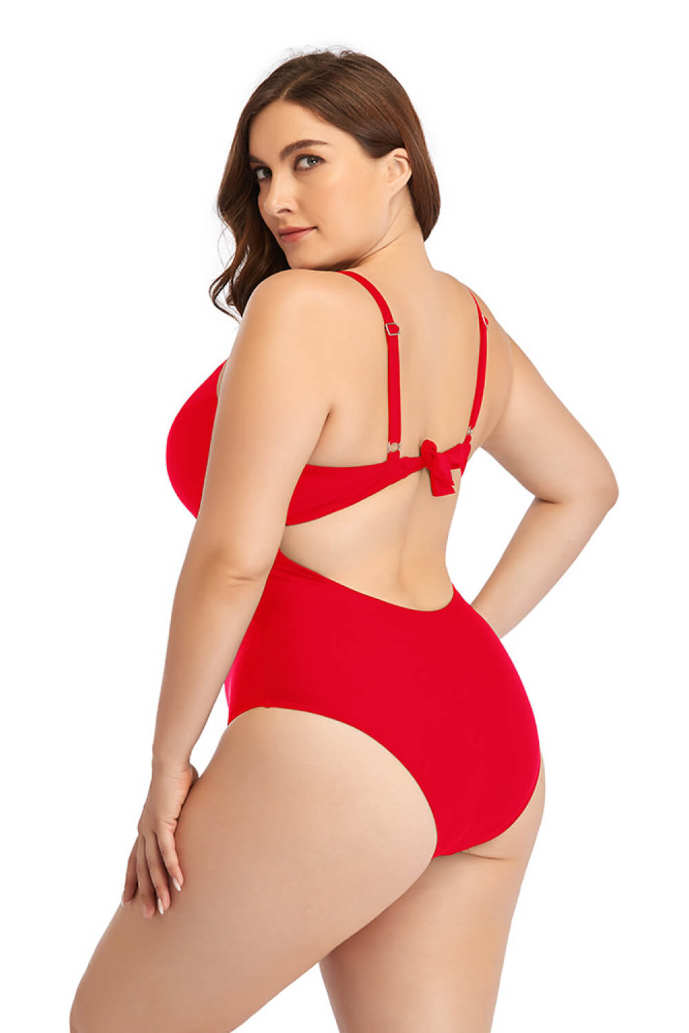 Plus Size Spliced Mesh Tie-Back One-Piece Swimsuit D'Journè Fashion